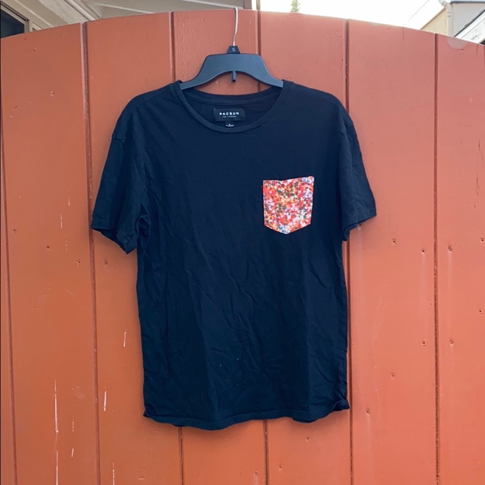 Pacsun black shirt with floral pocket